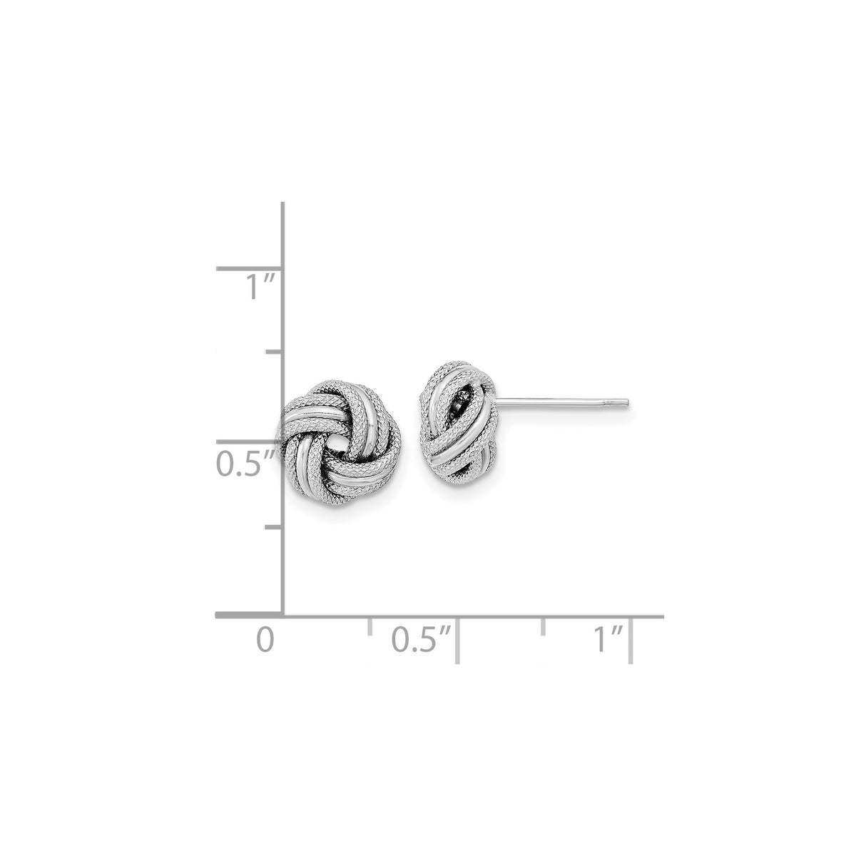 14k White Gold Love Knot Stud Earrings, Textured and Polished Woven Design for Women