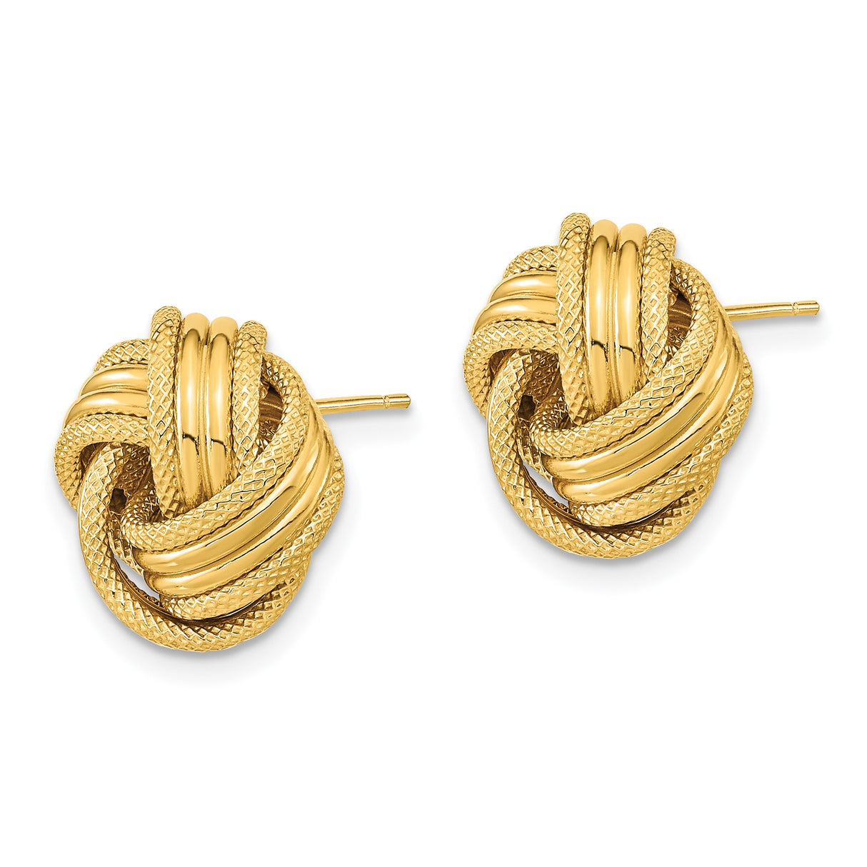14k Yellow Gold Love Knot Stud Earrings, Twisted Polished and Textured Design for Women