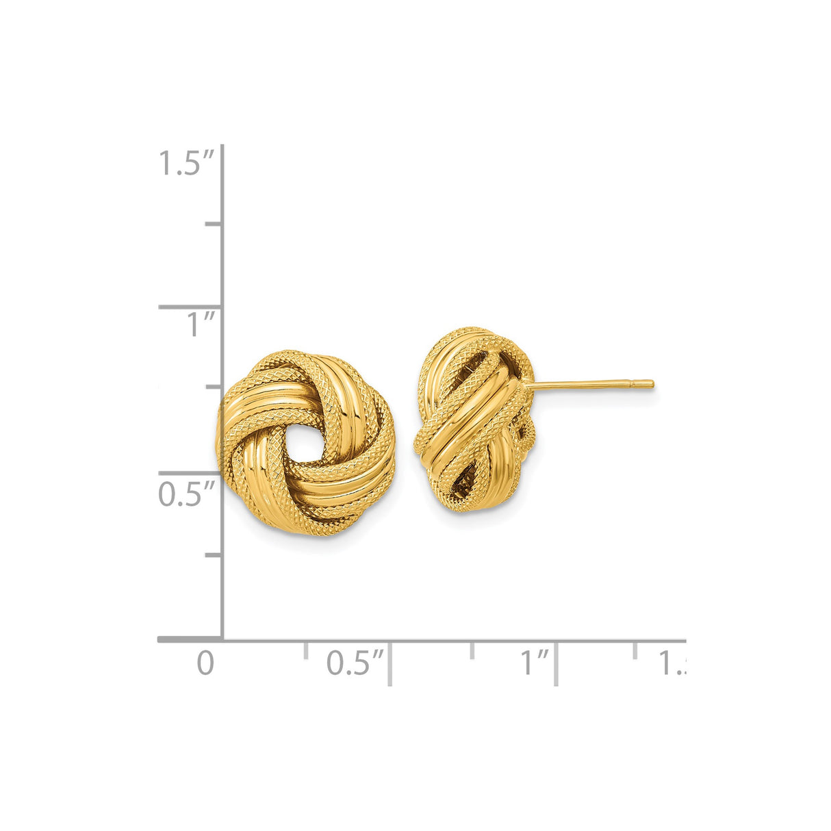 14k Yellow Gold Love Knot Stud Earrings, Twisted Polished and Textured Design for Women