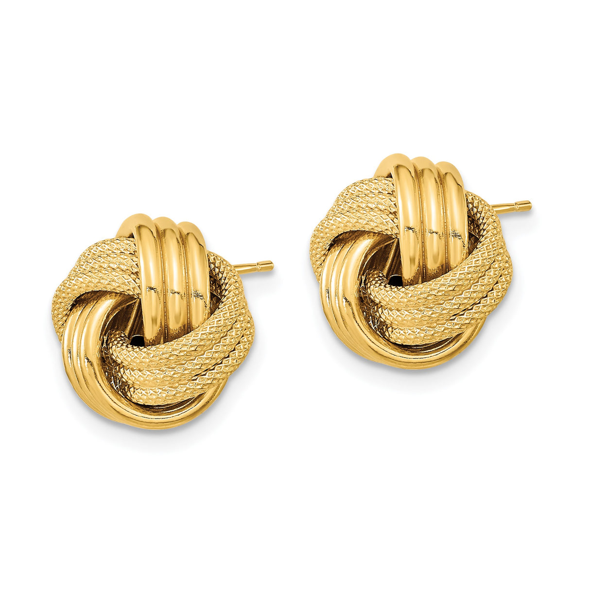 14k Yellow Gold Love Knot Stud Earrings with Textured and Polished Finish for Women