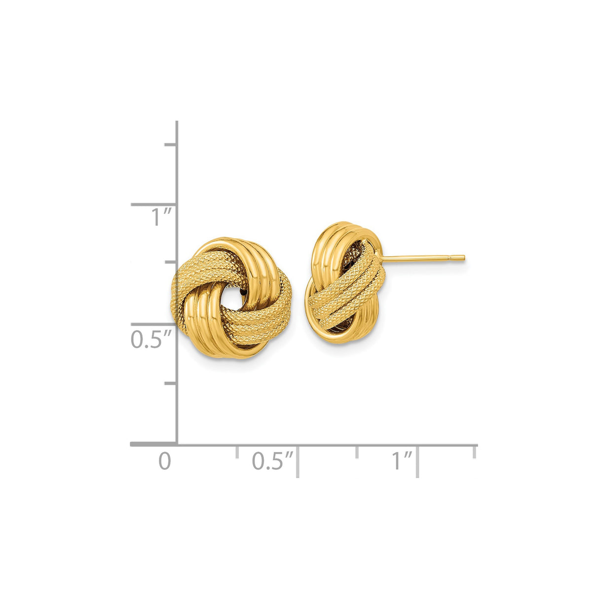 14k Yellow Gold Love Knot Stud Earrings with Textured and Polished Finish for Women