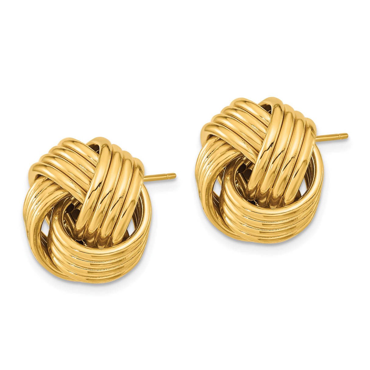 14k Yellow Gold Love Knot Stud Earrings with Woven Ridged Design for Women