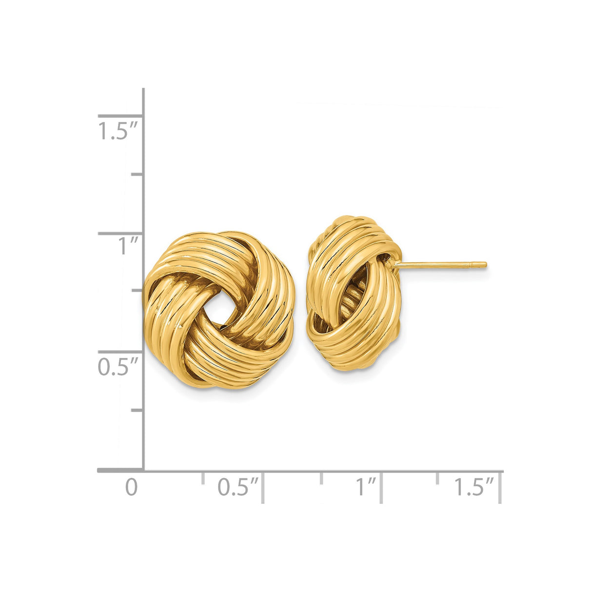 14k Yellow Gold Love Knot Stud Earrings with Woven Ridged Design for Women