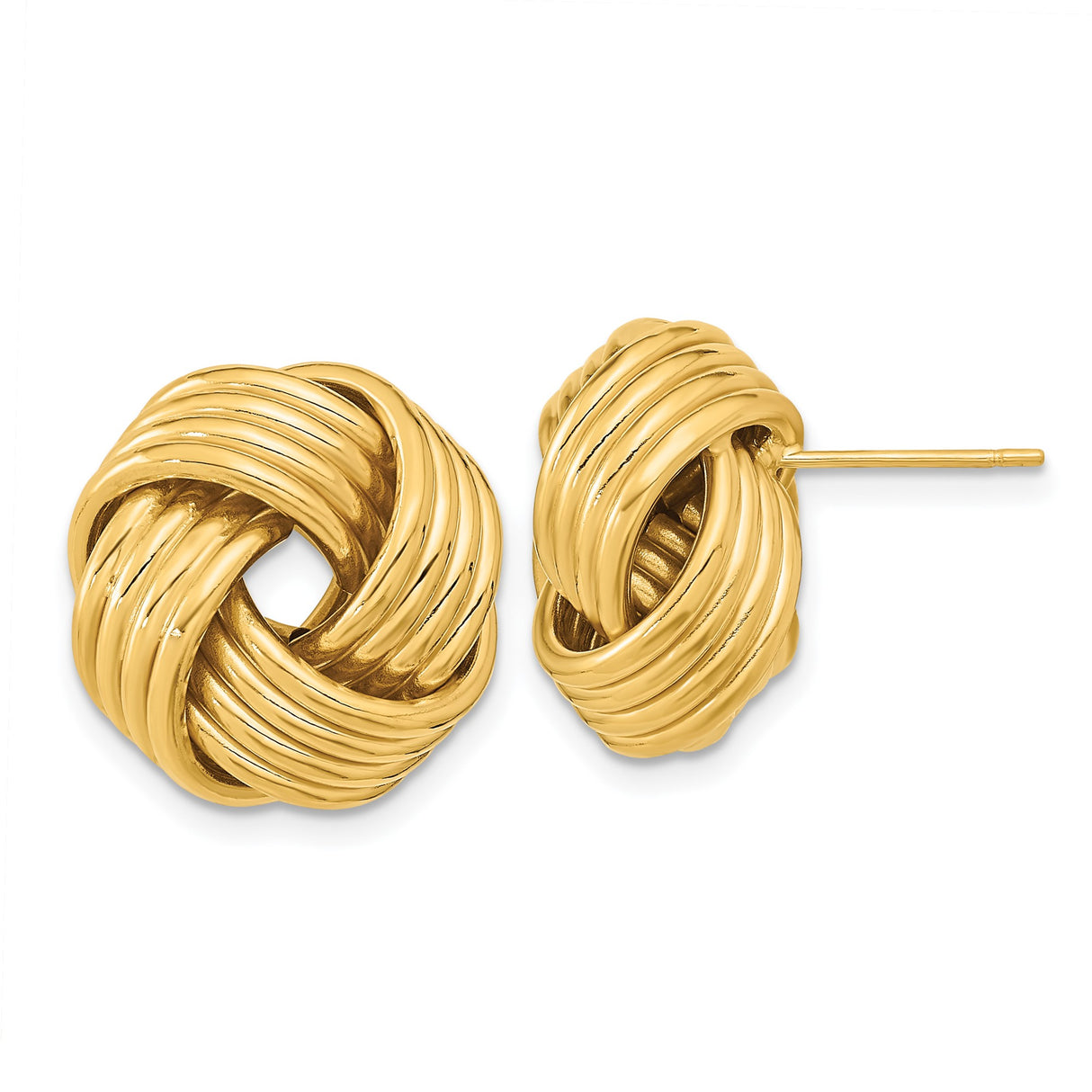 14k Yellow Gold Love Knot Stud Earrings with Woven Ridged Design for Women