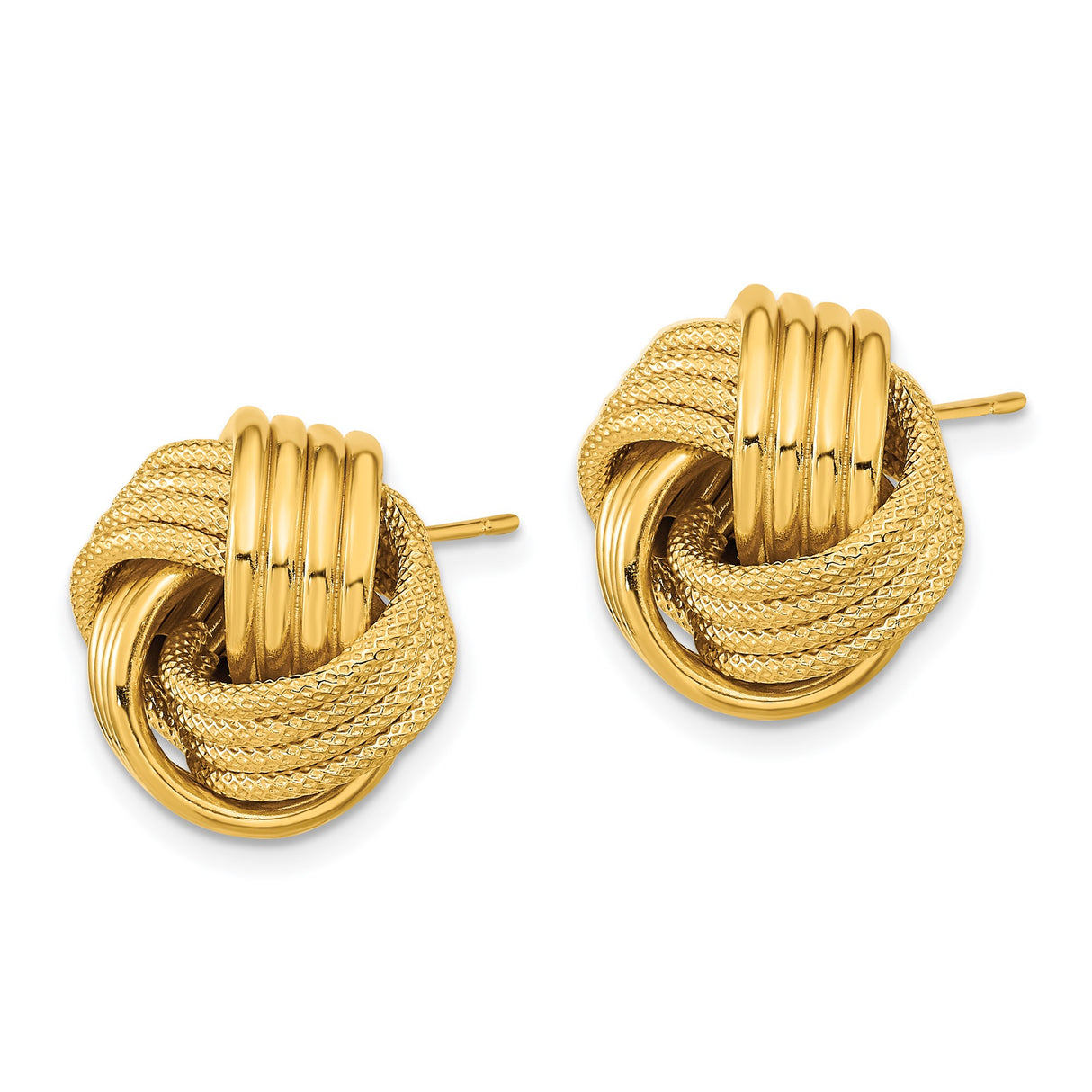 14k Yellow Gold Love Knot Stud Earrings with Textured and Polished Finish