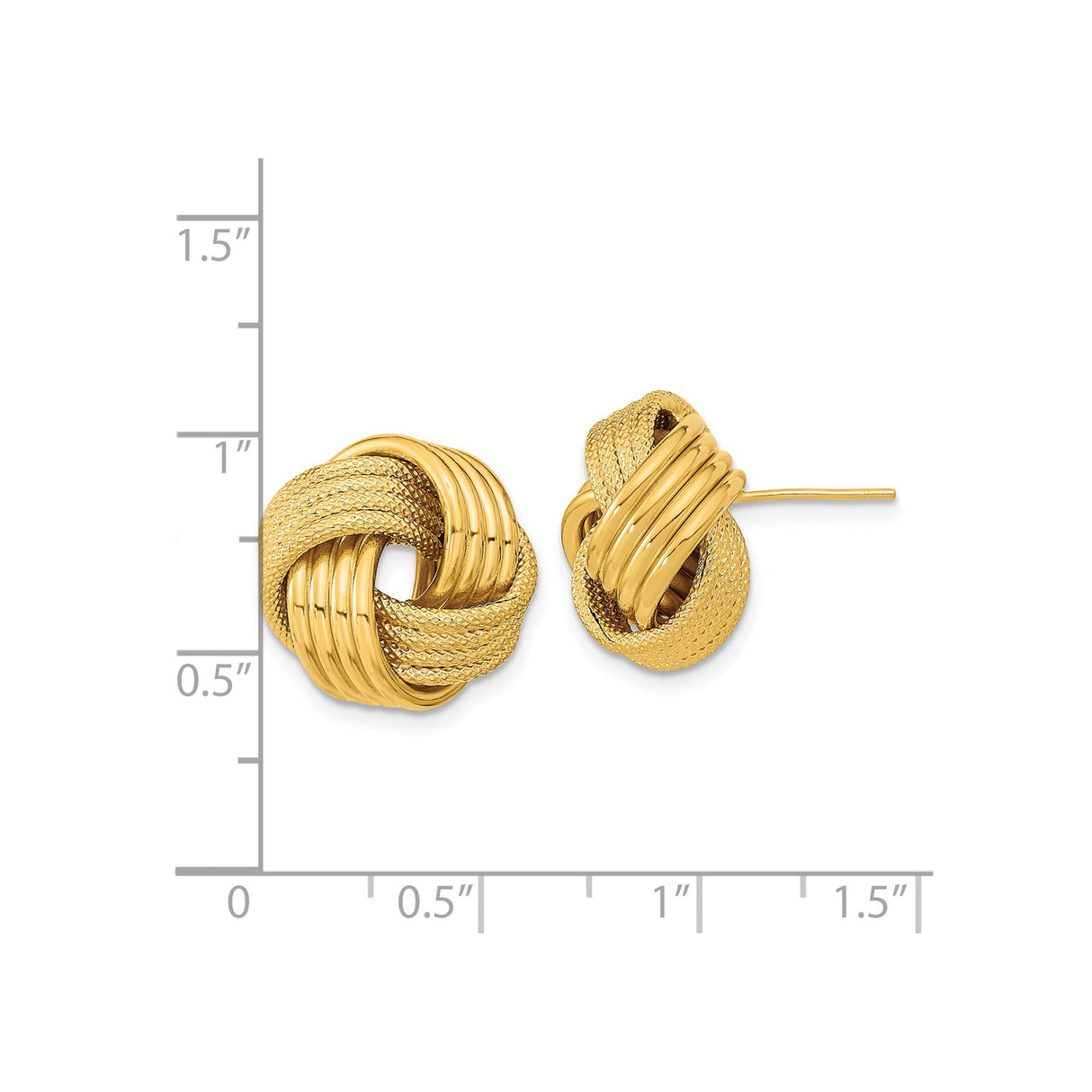 14k Yellow Gold Love Knot Stud Earrings with Textured and Polished Finish