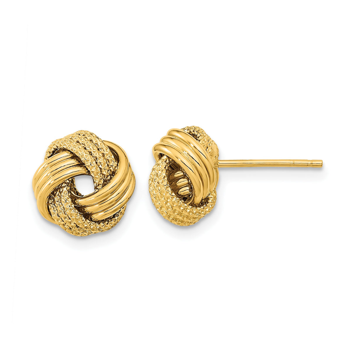 14k Yellow Gold Love Knot Stud Earrings, Intertwined Loop Design, Textured and Polished Finish