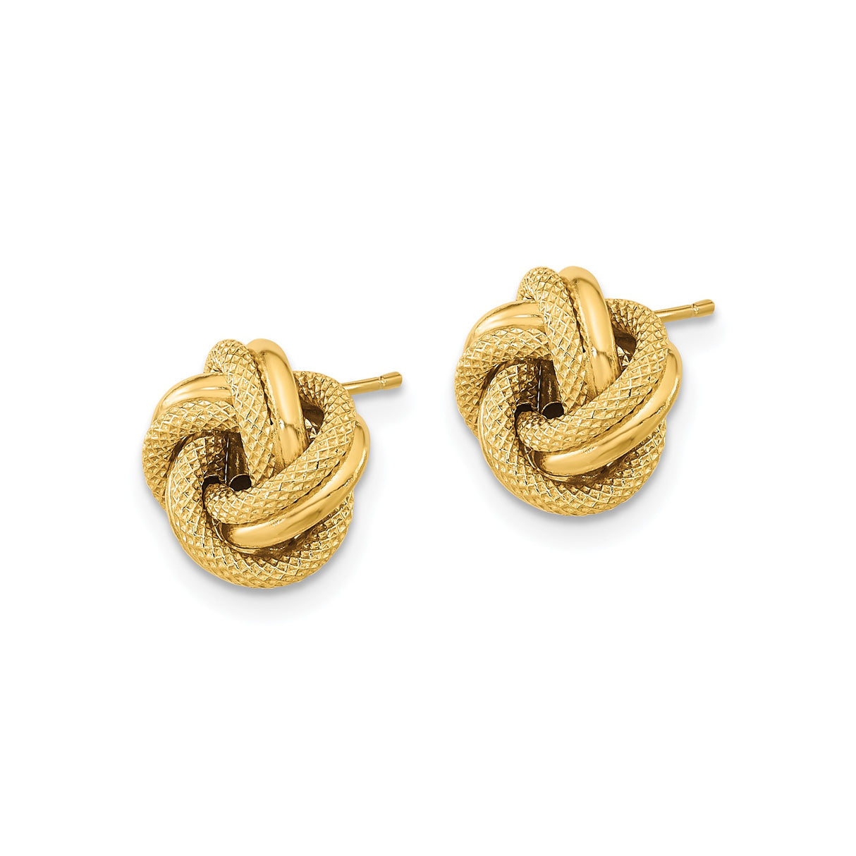 14k Yellow Gold Love Knot Stud Earrings with Polished Textured Intertwined Design