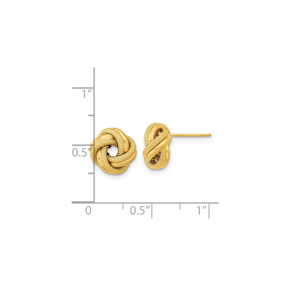 14k Yellow Gold Love Knot Stud Earrings with Polished Textured Intertwined Design
