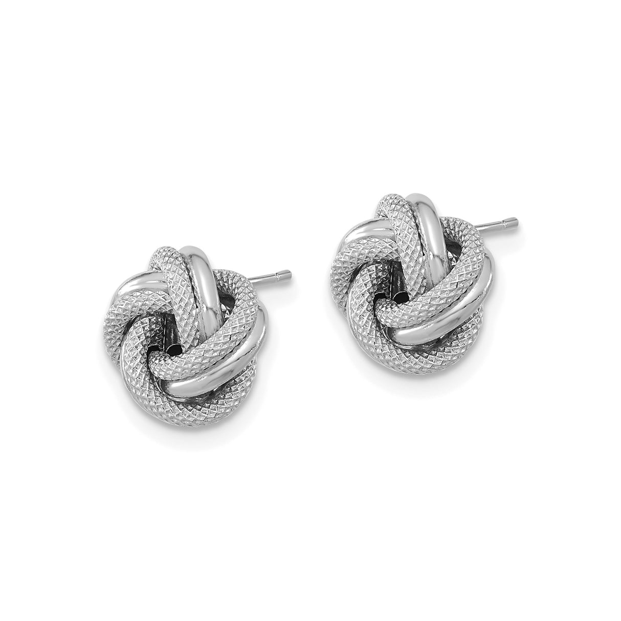 14k White Gold Love Knot Stud Earrings with Textured and Polished Finish for Women