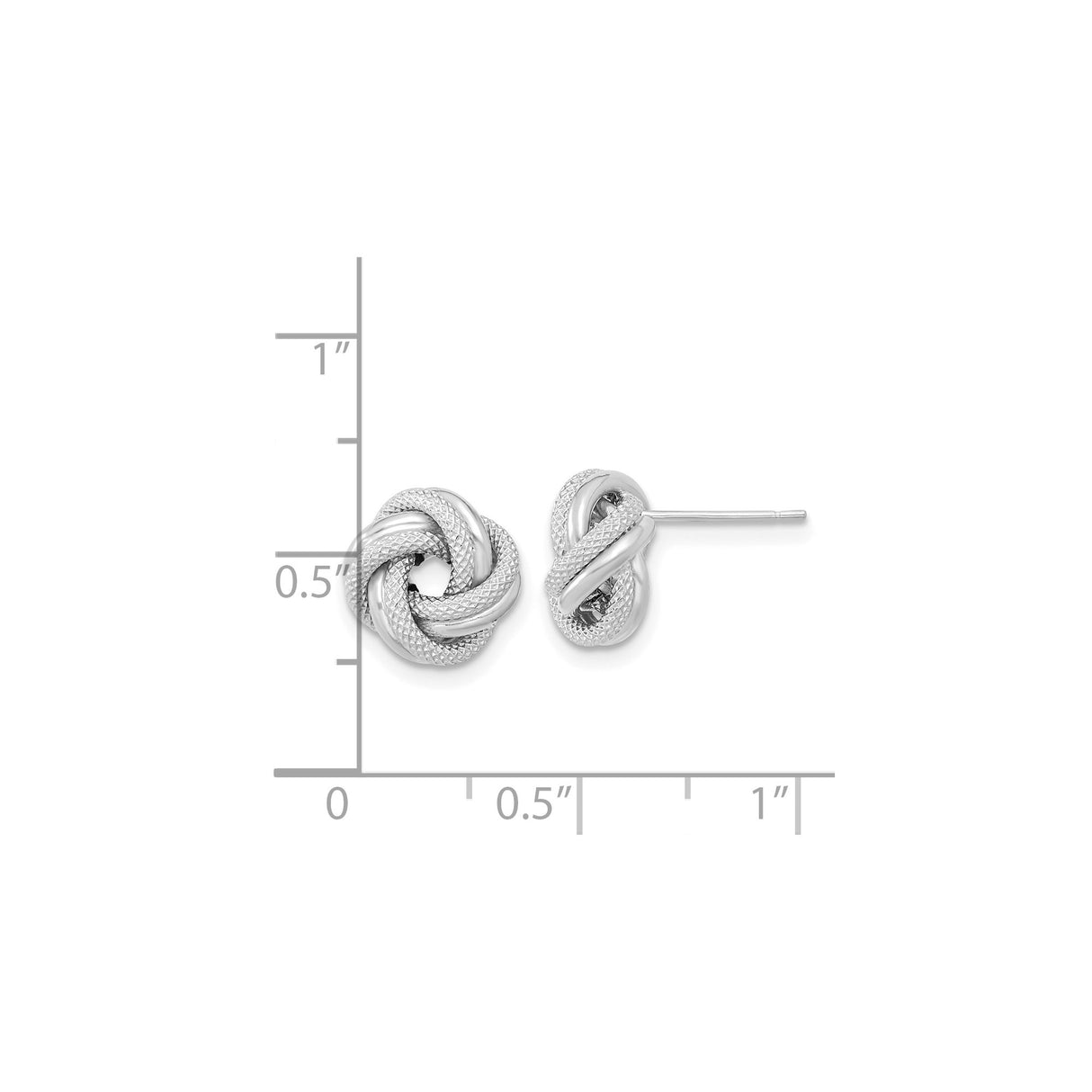 14k White Gold Love Knot Stud Earrings with Textured and Polished Finish for Women
