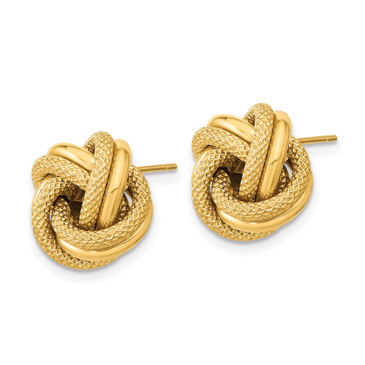 14k Yellow Gold Love Knot Stud Earrings with Polished Textured Finish