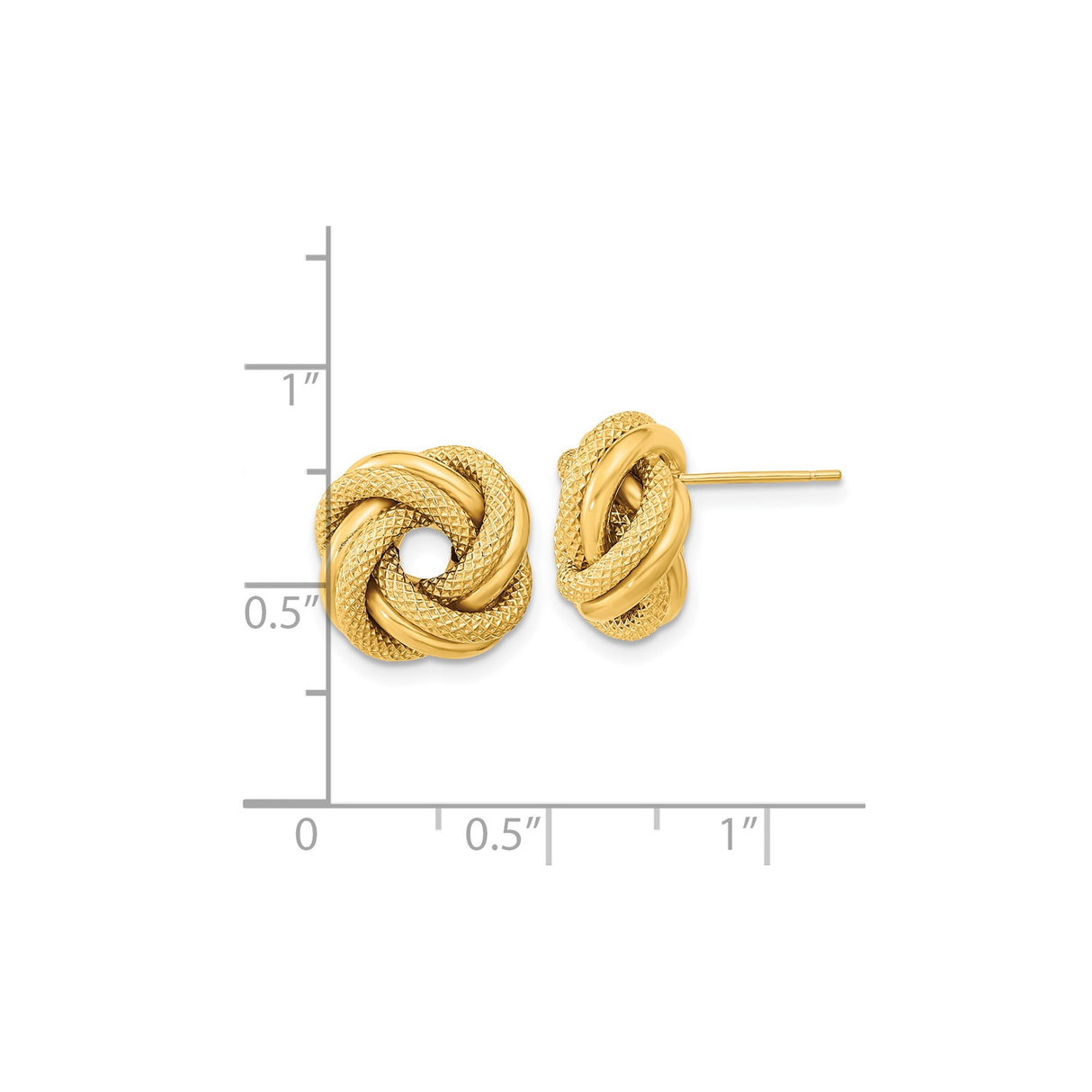 14k Yellow Gold Love Knot Stud Earrings with Polished Textured Finish