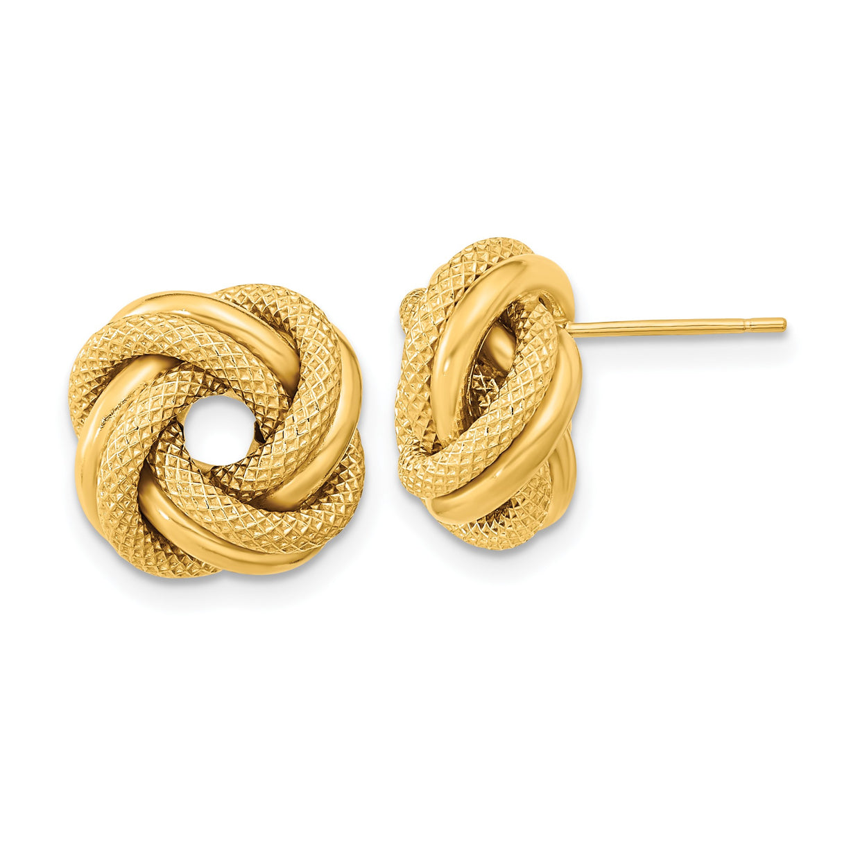 14k Yellow Gold Love Knot Stud Earrings with Polished Textured Finish