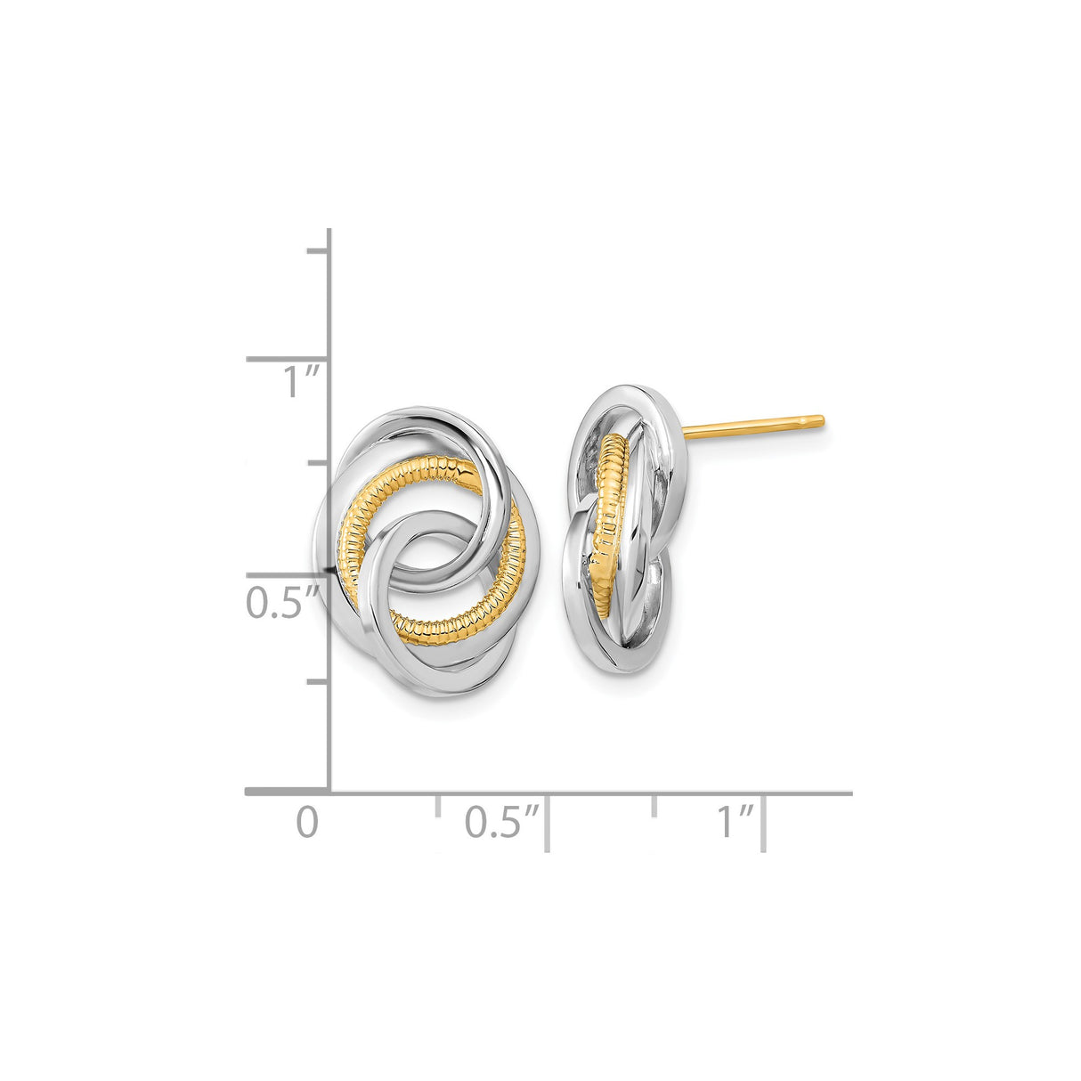 14k Yellow and White Gold Love Knot Stud Earrings, Intertwined Loops Symbolizing Unity