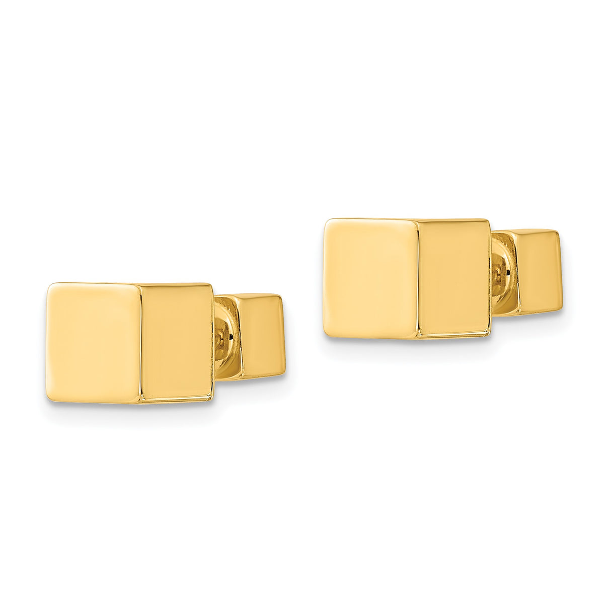 14k Yellow Gold Square Stud Earrings, Modern Geometric Cube Design, Screwback Style for Men