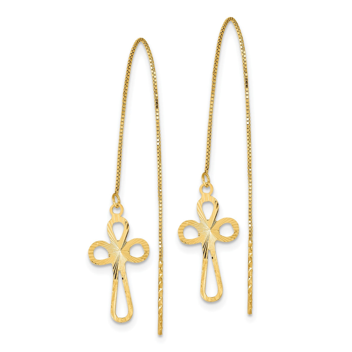 14k Yellow Gold Ankh Threader Earrings, Openwork Egyptian Cross Dangle Drops for Women