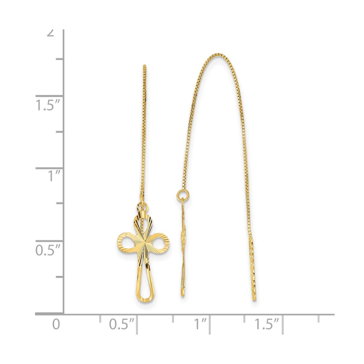 14k Yellow Gold Ankh Threader Earrings, Openwork Egyptian Cross Dangle Drops for Women
