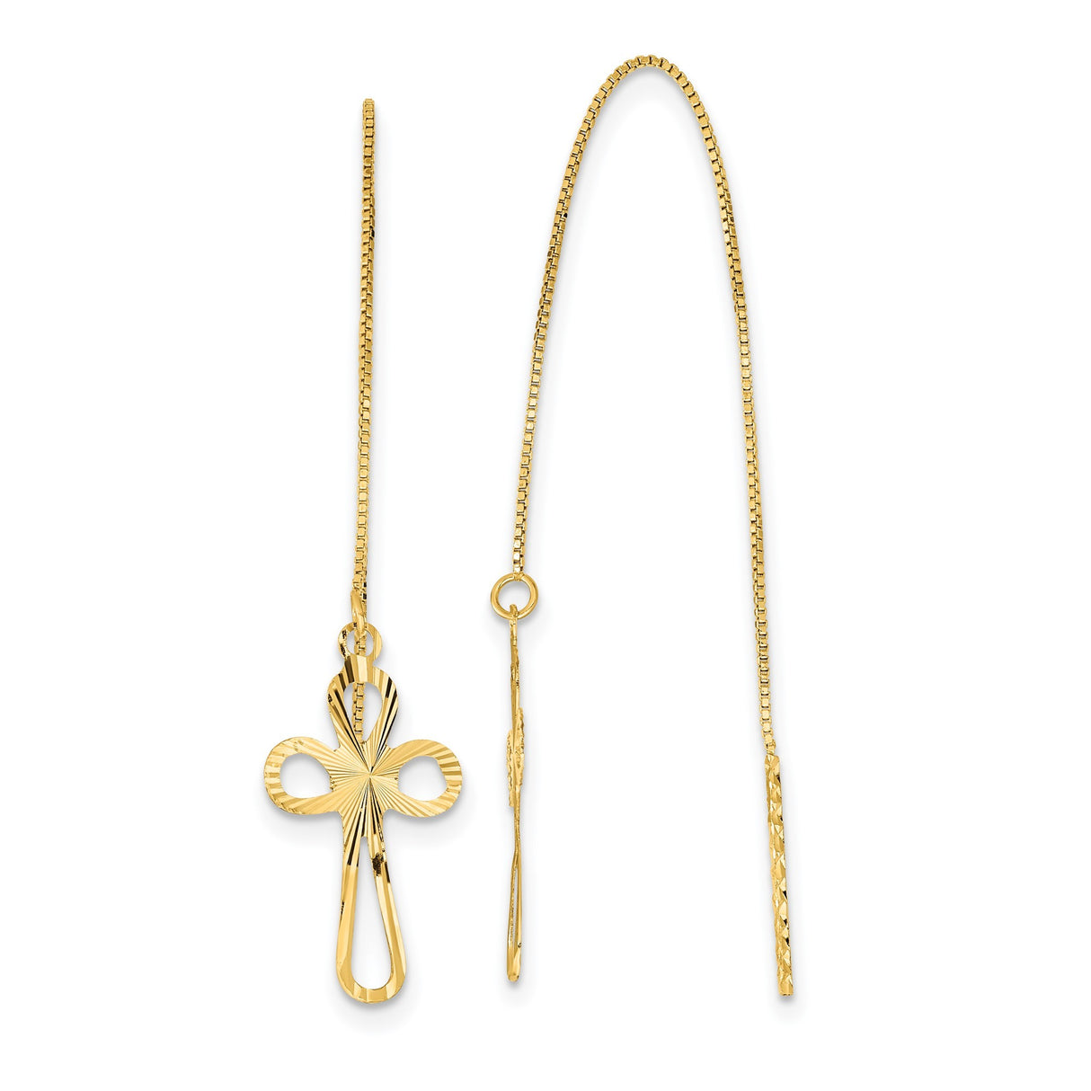14k Yellow Gold Ankh Threader Earrings, Openwork Egyptian Cross Dangle Drops for Women