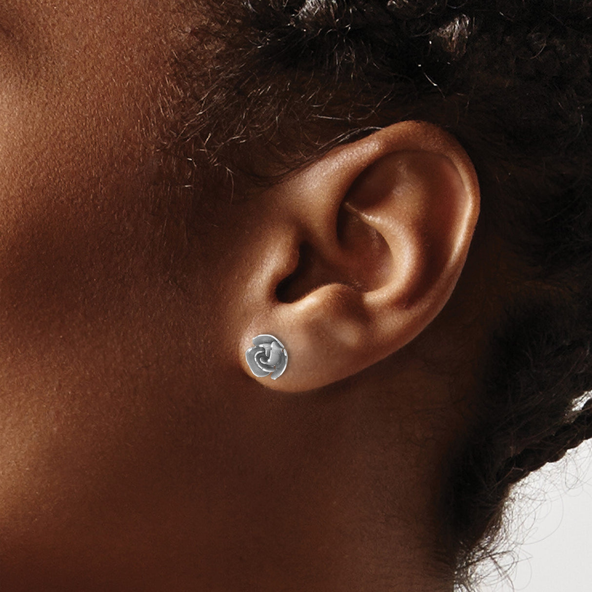 14k Yellow Gold Rosebud Stud Earrings, Rhodium Accents, Floral Design for Women