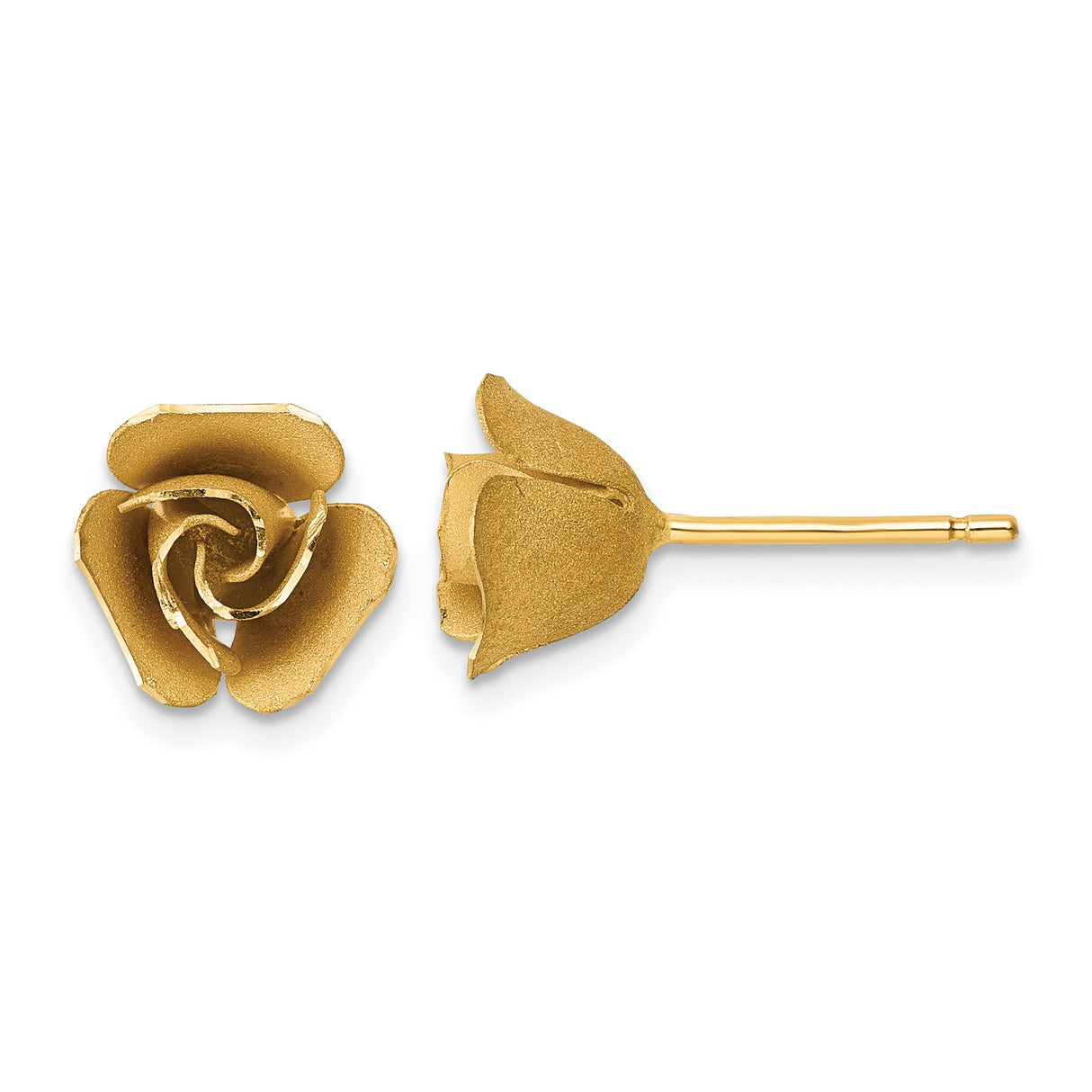 14k Yellow Gold Rose Stud Earrings with Detailed Floral Design for Women