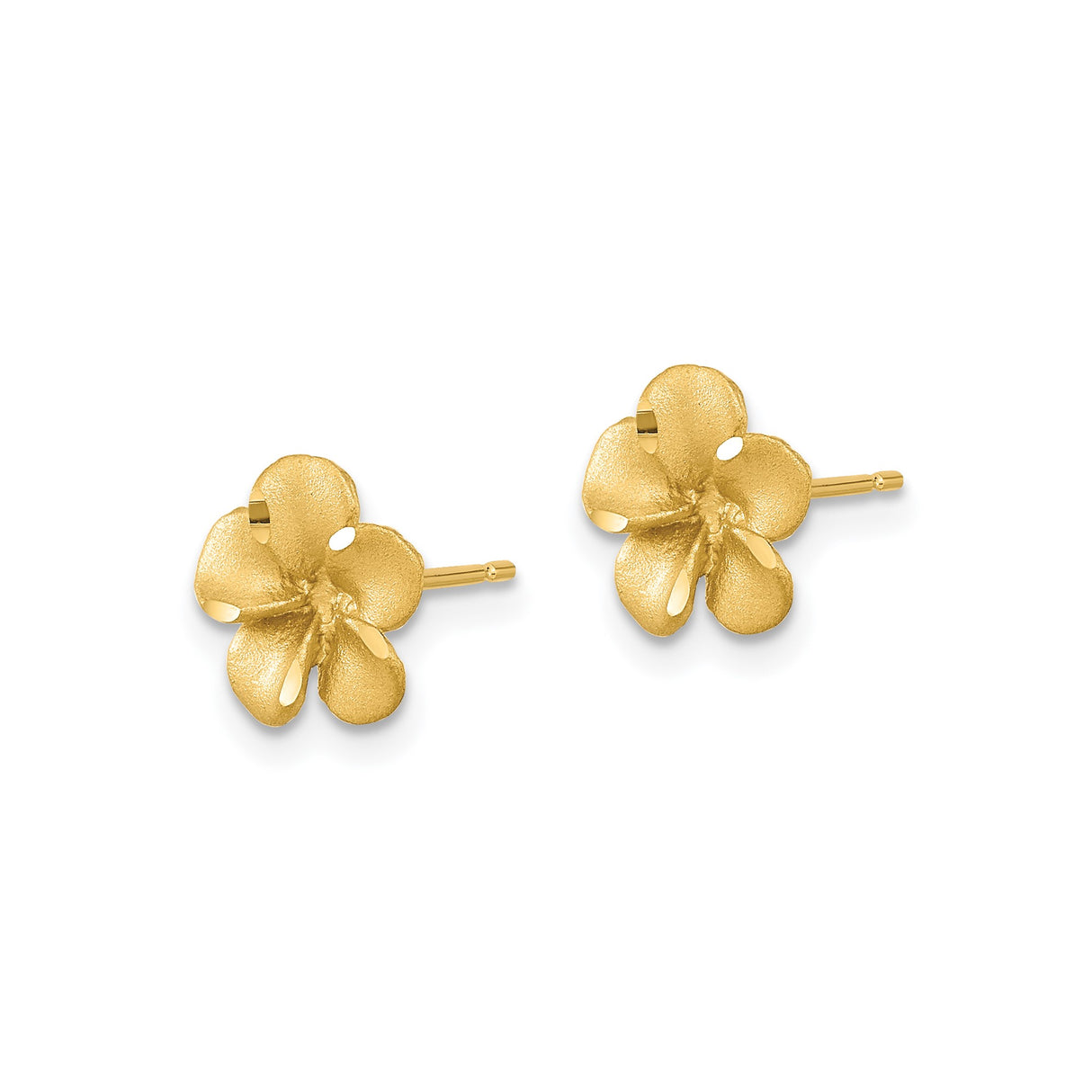 14k Yellow Gold Flower Stud Earrings with Five-Petal Floral Design and Textured Finish