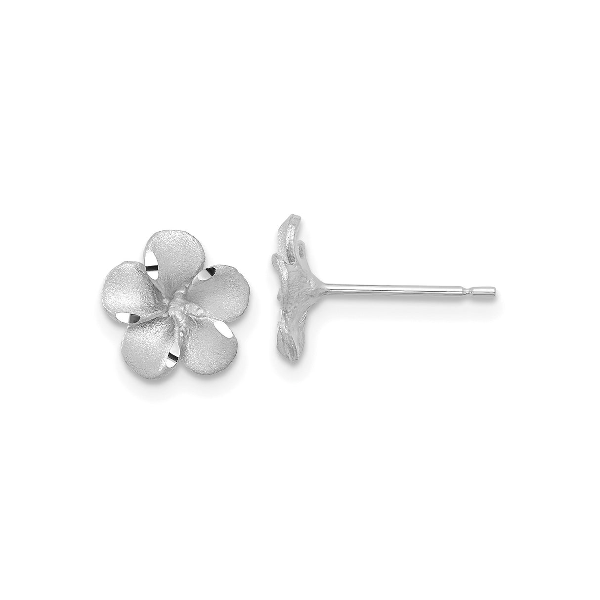14k White Gold Flower Stud Earrings with Five Petal Matte and Polished Design