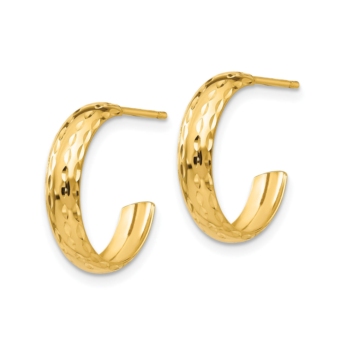 14K Yellow Gold Textured Diamond Cut Hoop Earrings Medium