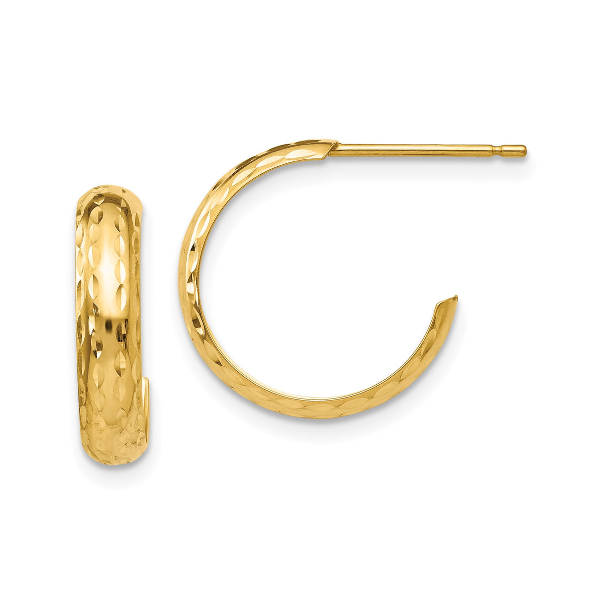 14k Yellow Gold Hoop Earrings for Women, Textured Diamond Cut Finish with Classic Round Design, Elegant Medium Size Lightweight Hoops for Everyday Wear or Formal Looks, Solid Timeless Gold Jewelry