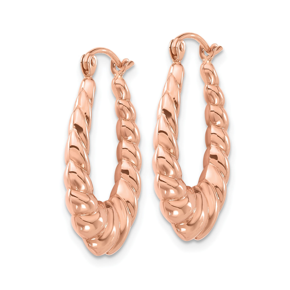 14k Rose Gold Twisted Hoop Earrings with Braided Design, High-Polish Finish, Lightweight Style