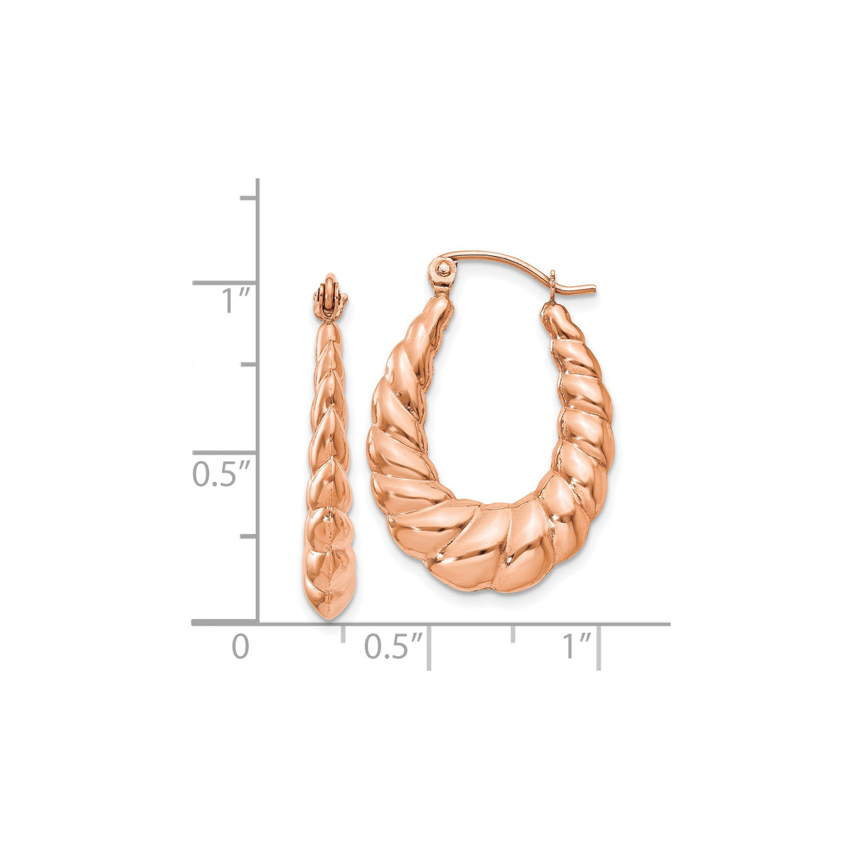 14k Rose Gold Twisted Hoop Earrings with Braided Design, High-Polish Finish, Lightweight Style