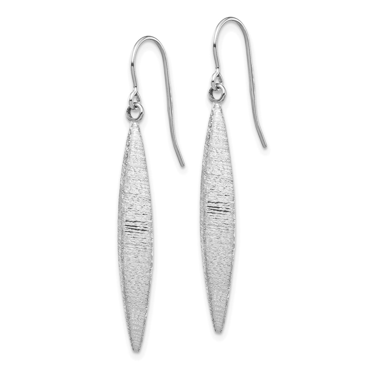 14k White Gold Drop Earrings with Brushed Texture, Elongated Marquise Leaf Design