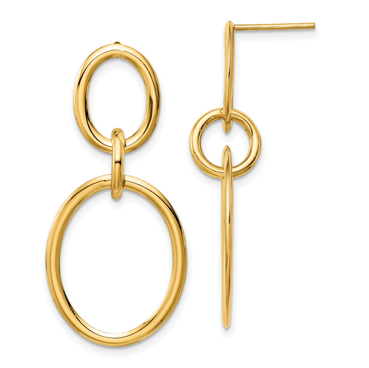 14k Yellow Gold Drop Earrings with Interlocking Oval Hoops, Modern Geometric Design for Women
