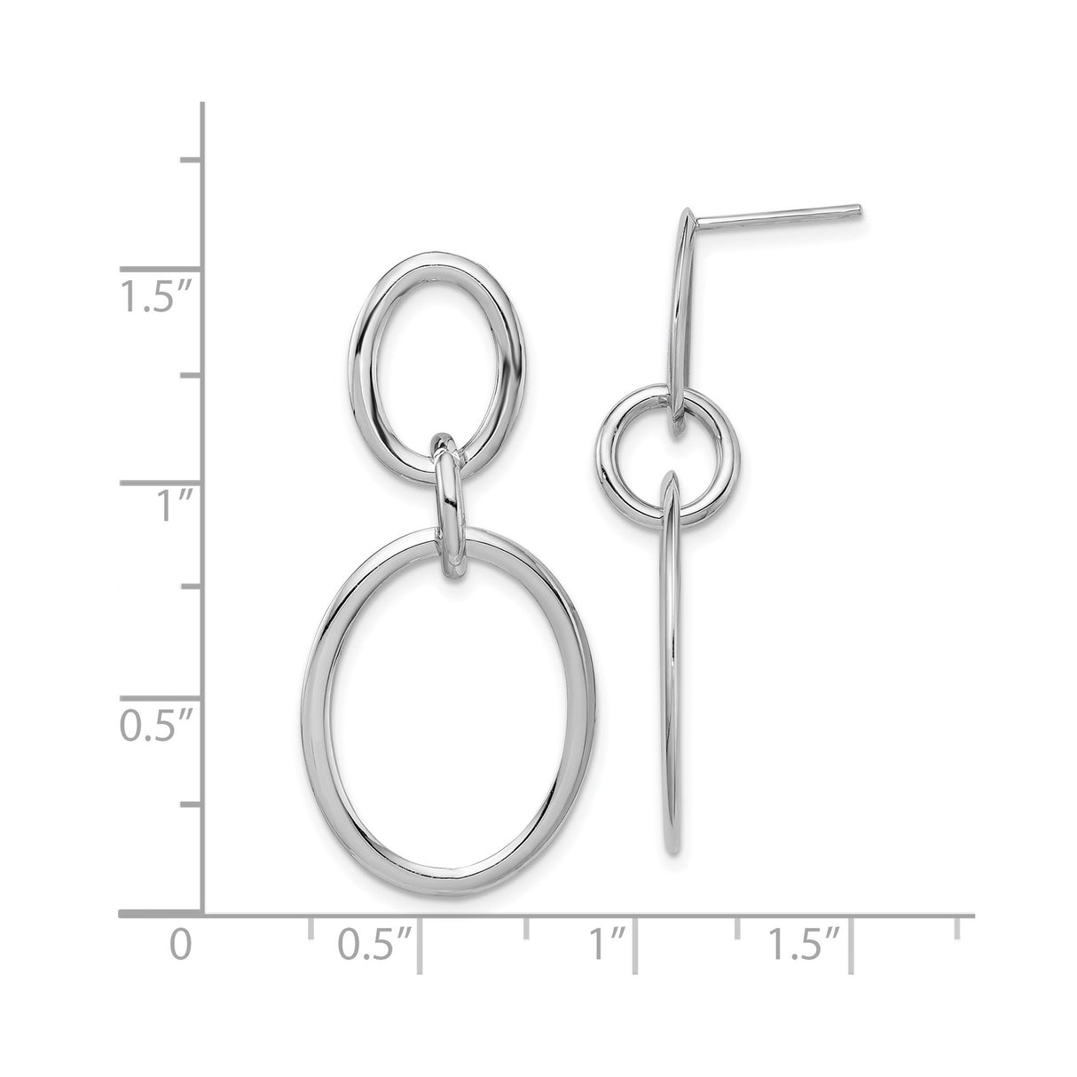 14k White Gold Dangle Hoop Earrings with Interlocking Oval Hoops, Minimalist Lightweight Design