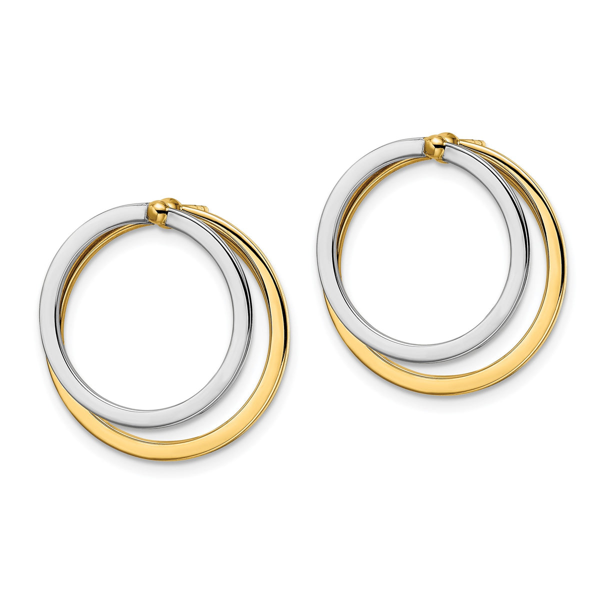 14k Yellow Gold Hoop Earrings, Two-Tone Polished Circular Hoops for Women