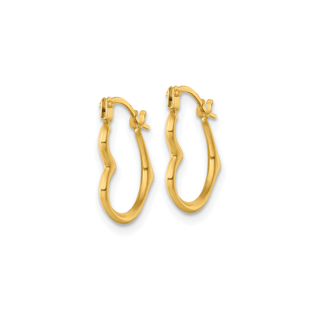 14k Yellow Gold Hoop Earrings, Geometric Wavy Design, Polished Modern Statement Style