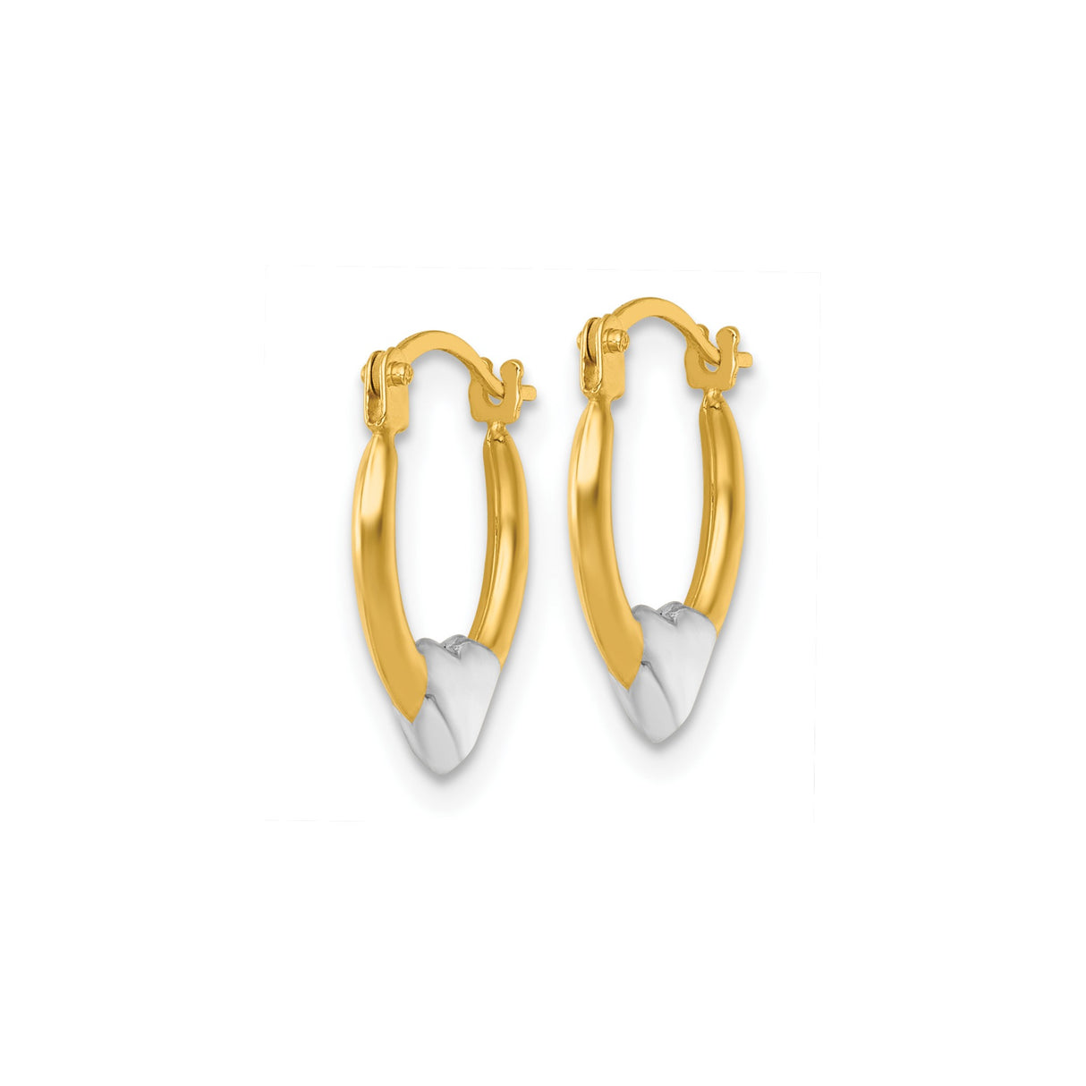 14k Yellow Gold Two-Tone Hoop Earrings with Polished Heart Design