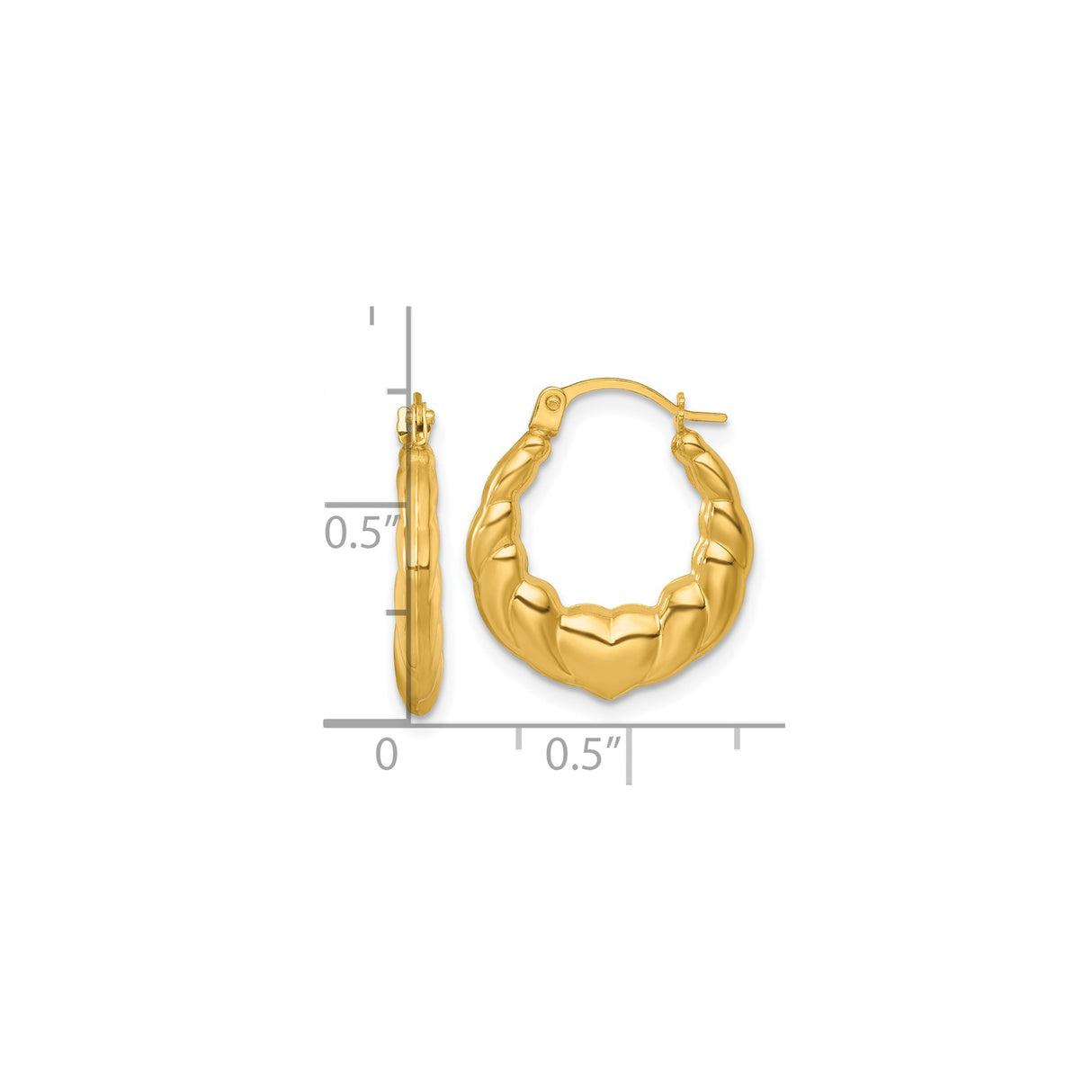 14k Yellow Gold Twisted Puffed Hoop Earrings, Scalloped Medium Size, Textured Statement Style