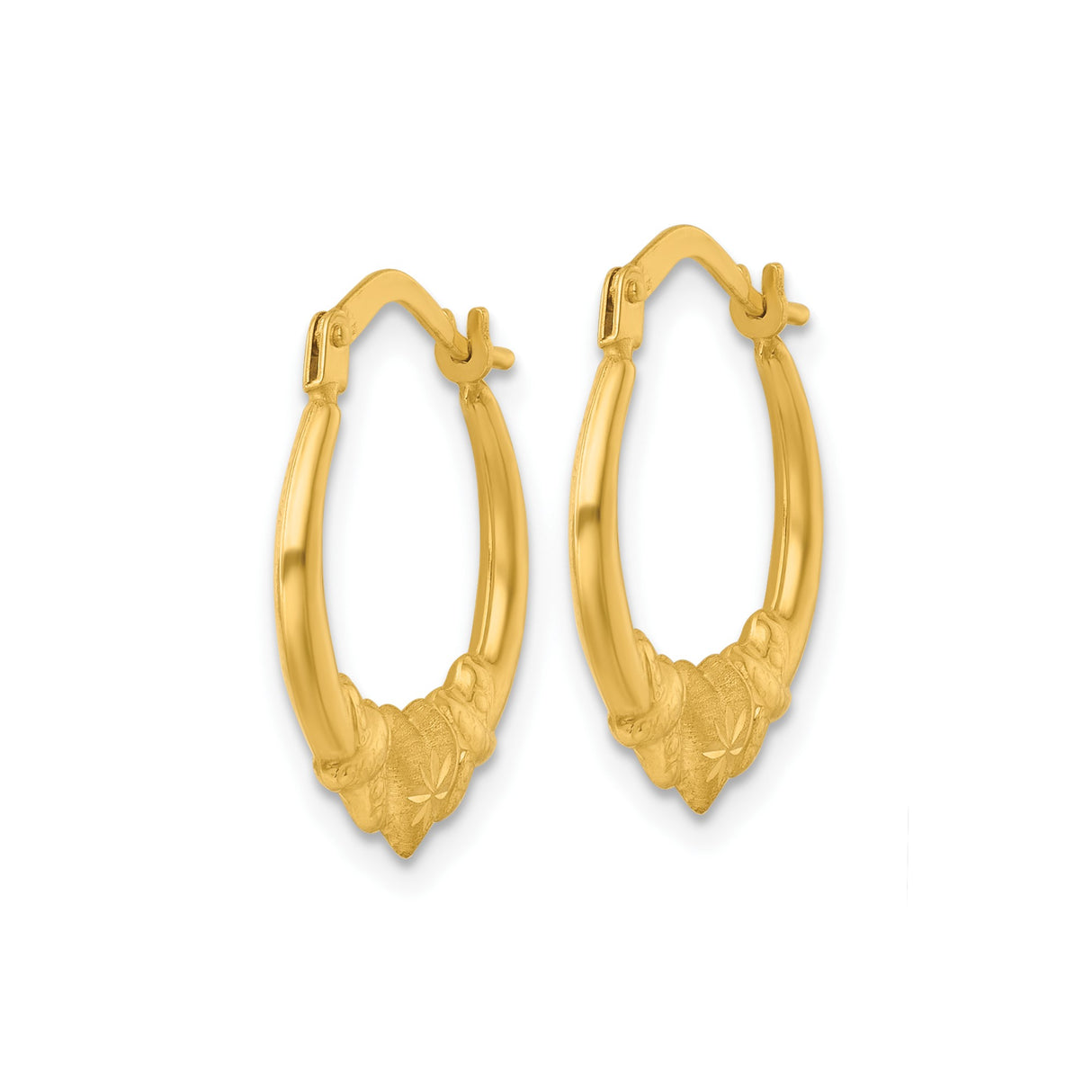 14k Yellow Gold Claddagh Hoop Earrings with Heart, Hands, and Crown Irish Motif