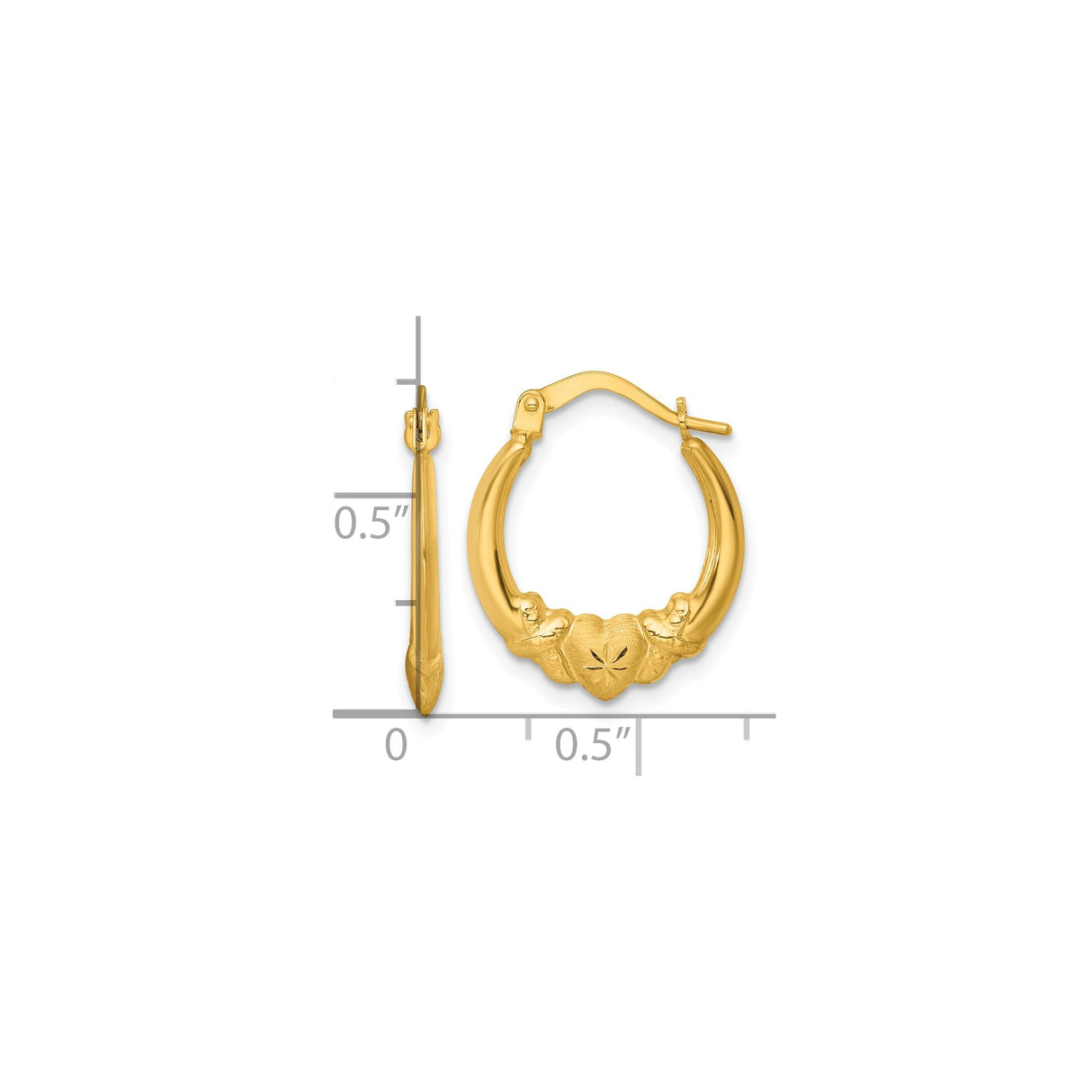 14k Yellow Gold Claddagh Hoop Earrings with Heart, Hands, and Crown Irish Motif