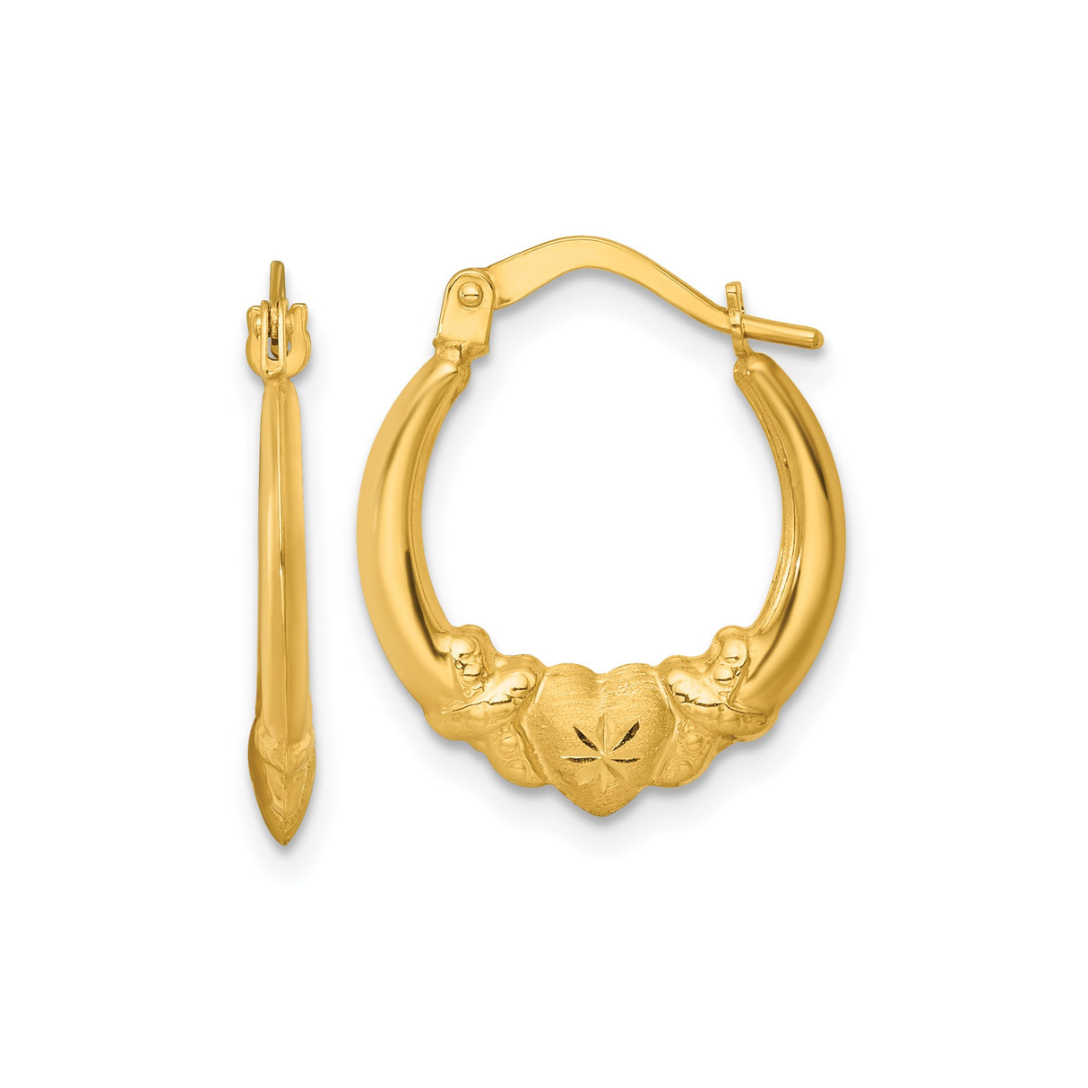 14k Yellow Gold Claddagh Hoop Earrings with Heart, Hands, and Crown Irish Motif