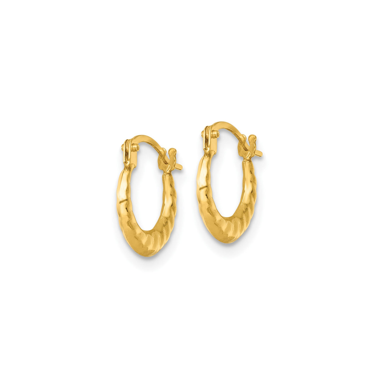 14k Yellow Gold Hoop Earrings with Zigzag Diamond Cut Design and Polished Finish
