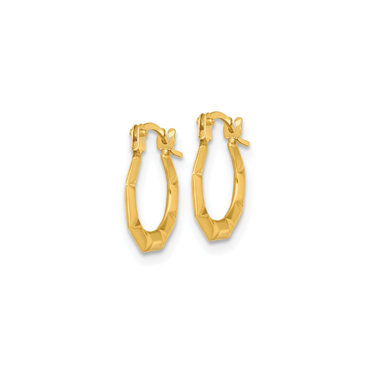 14k Yellow Gold Hoop Earrings, Faceted Geometric Design, Lightweight Modern Style for Women