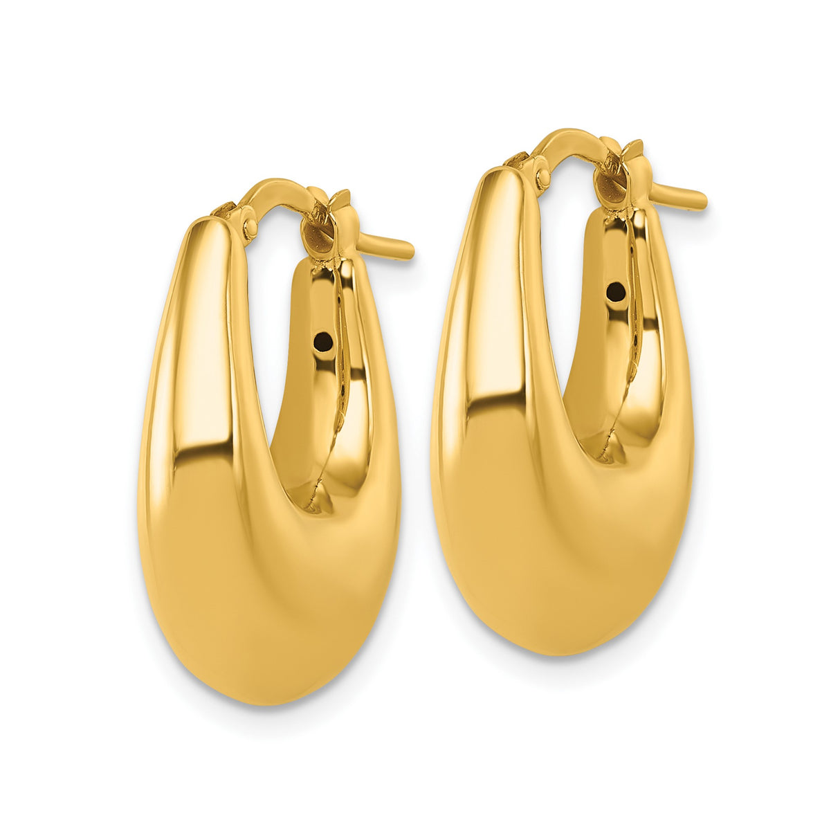 14k Yellow Gold Hoop Earrings, Domed Teardrop Design, Polished Oval Statement Style for Women