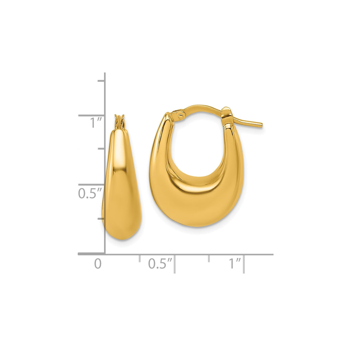 14k Yellow Gold Hoop Earrings, Domed Teardrop Design, Polished Oval Statement Style for Women