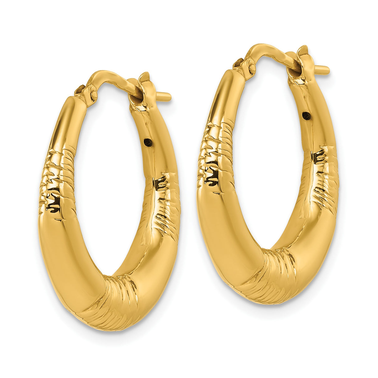 14k Yellow Gold Hoop Earrings, Textured Polished Tapered Curved Design for Women