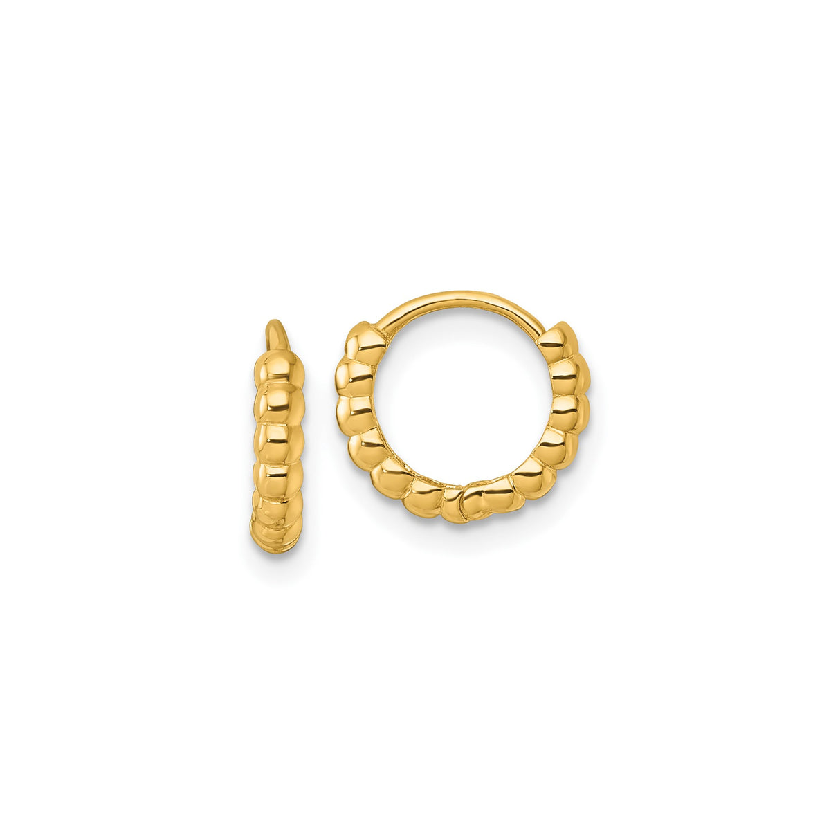 14k Yellow Gold Hoop Earrings, Textured Scalloped Dome Design, Lightweight Bold Statement Jewelry