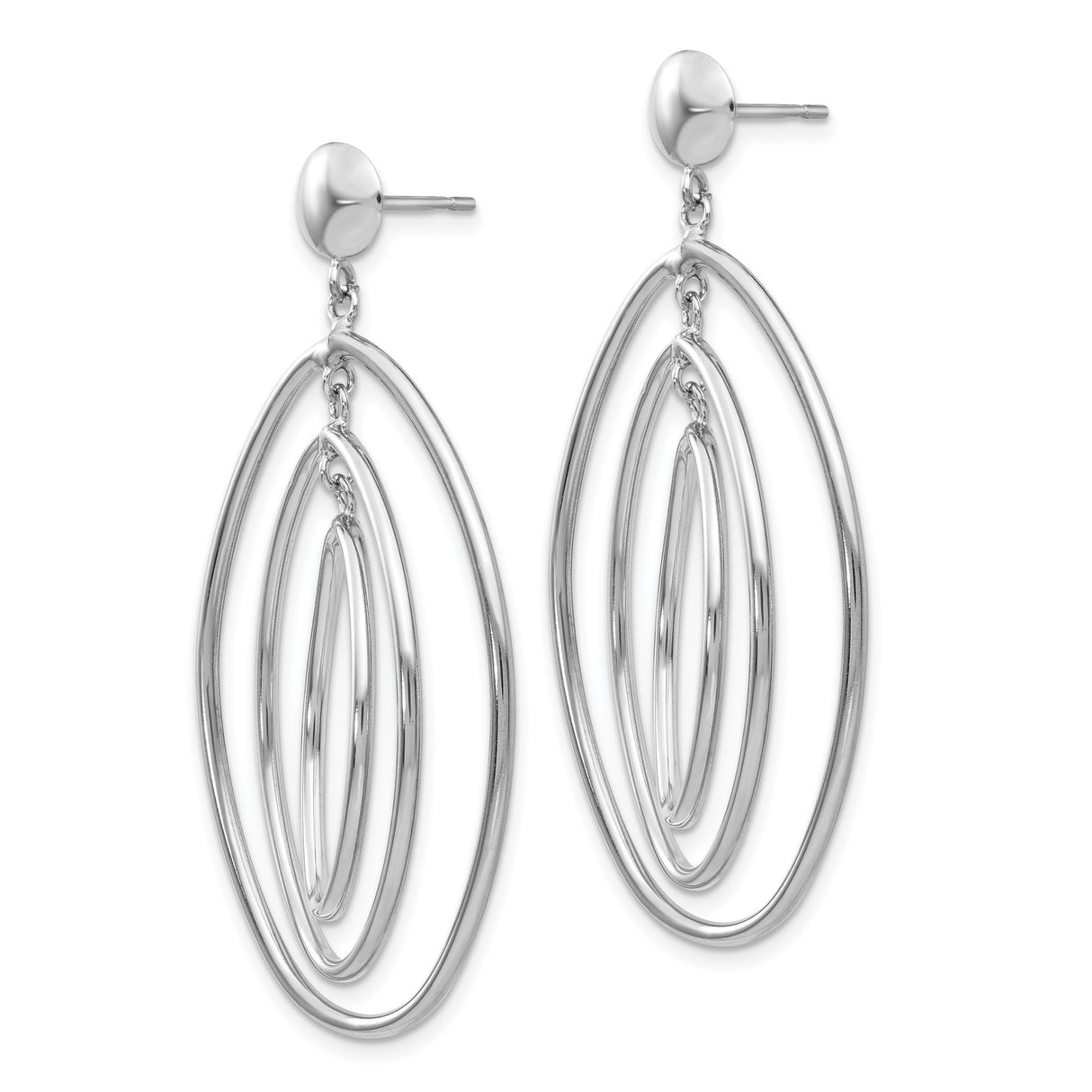 14k White Gold Dangle Earrings with Triple Open Oval Hoop Design for Women