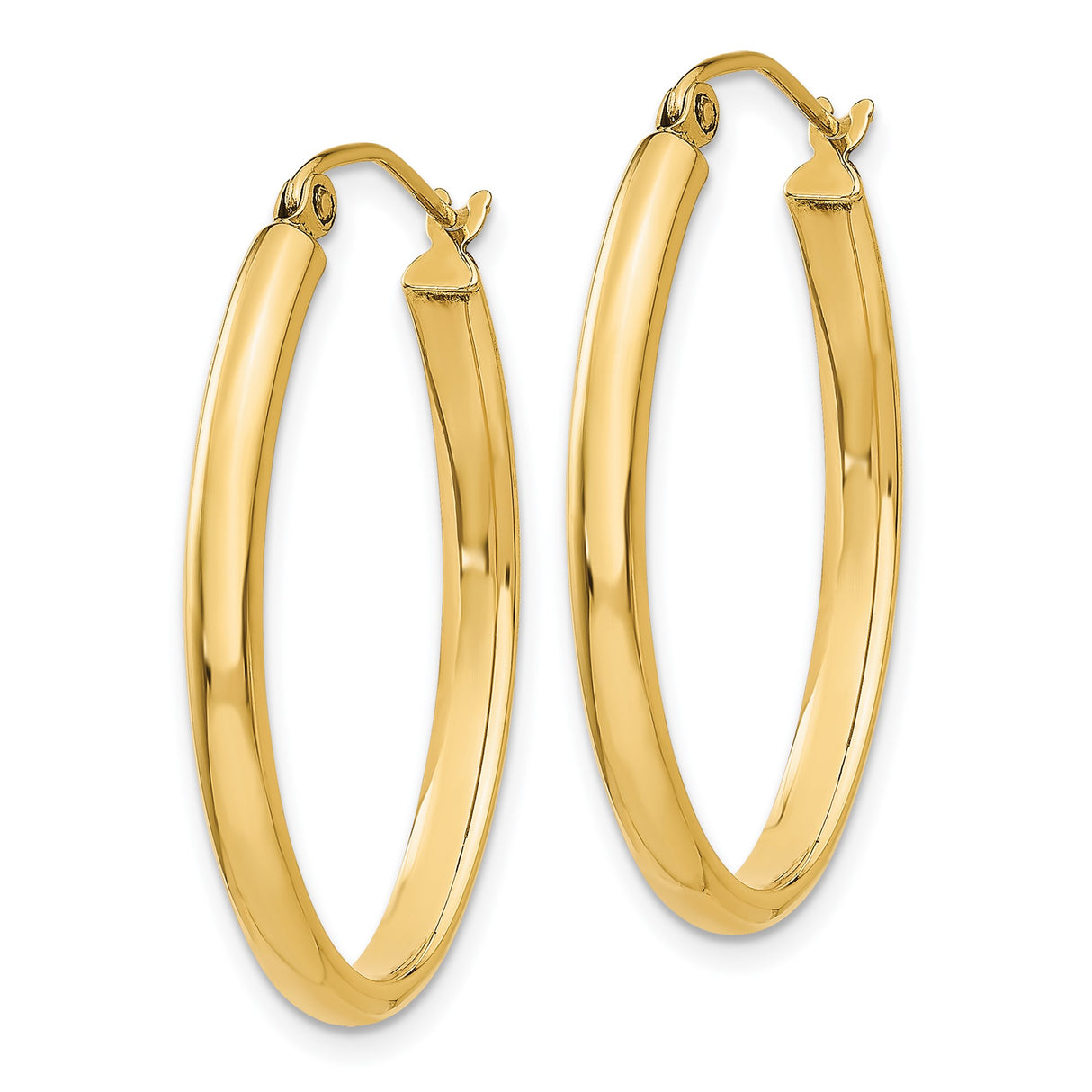 14k Yellow Gold Hoop Earrings, Oval Shape with Latch Back, Polished Finish, Medium Size