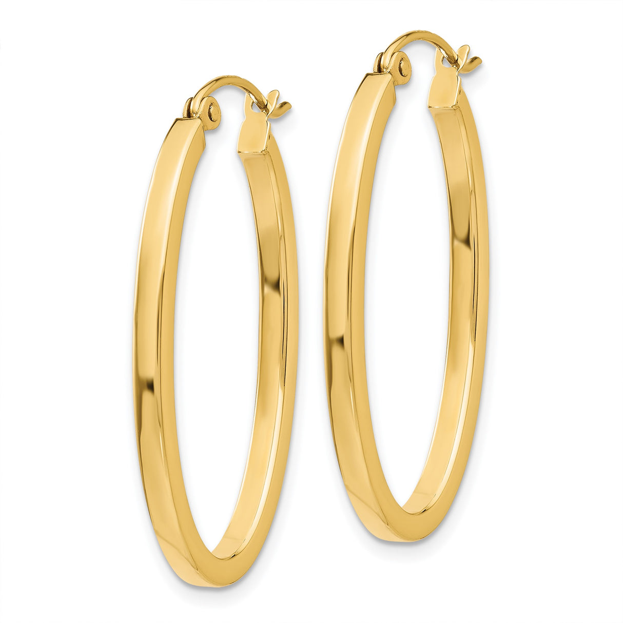 14k Yellow Gold Oval Hoop Earrings, Polished Sleek Finish, Lightweight Classic Design for Women